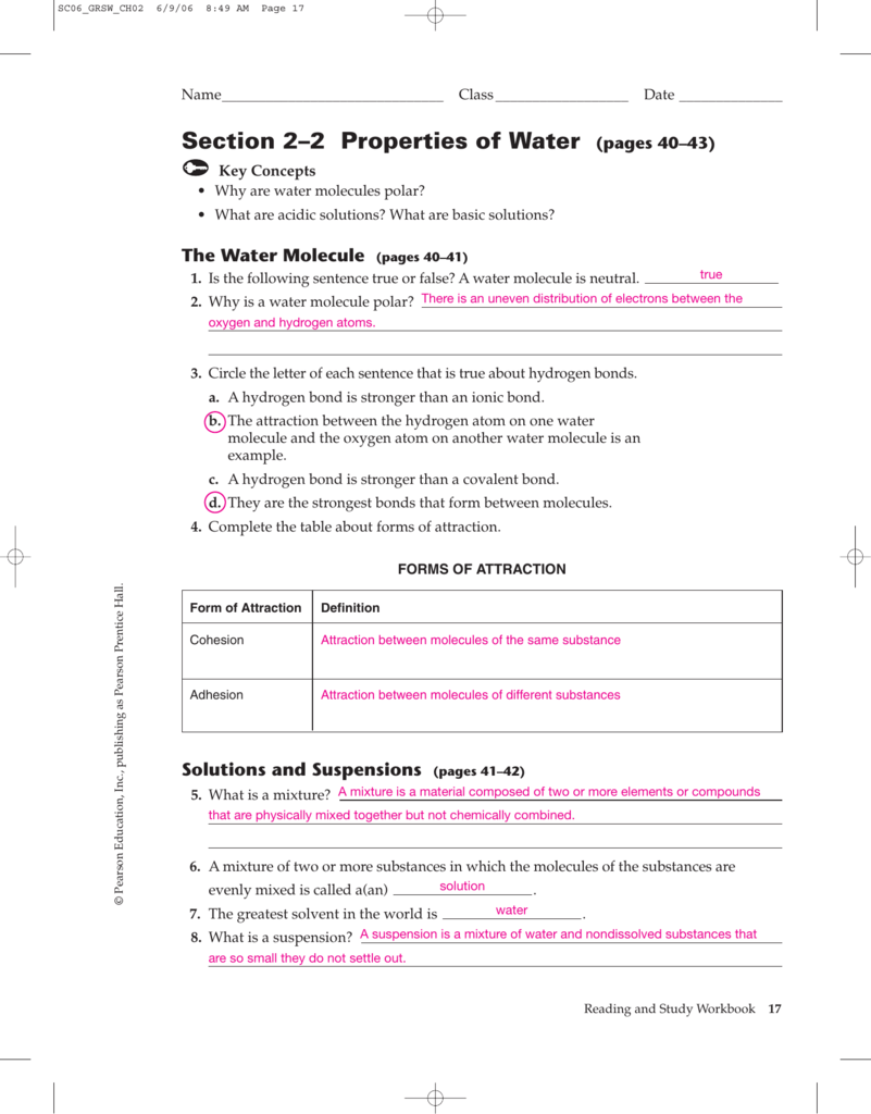 Section 2â2 Properties Of Water (pages 40â43)